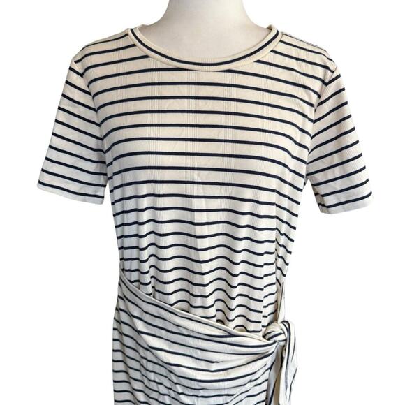 Evereve Cassie Dress Ivory Navy Stripes Faux Wrap XL Sailorchic Fishermancore - Picture 2 of 11